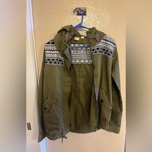 Roxy Green Jacket with Black and White Pattern